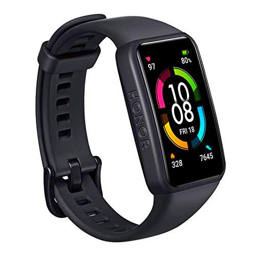HONOR Band s6 Pulsera Inteligente 1.47"AMOLED Pantalla táctil Completa SpO2 Frecuencia cardíaca Sueño Natación Estrés Rastreador de Actividad 5ATM Impermeable, Negro