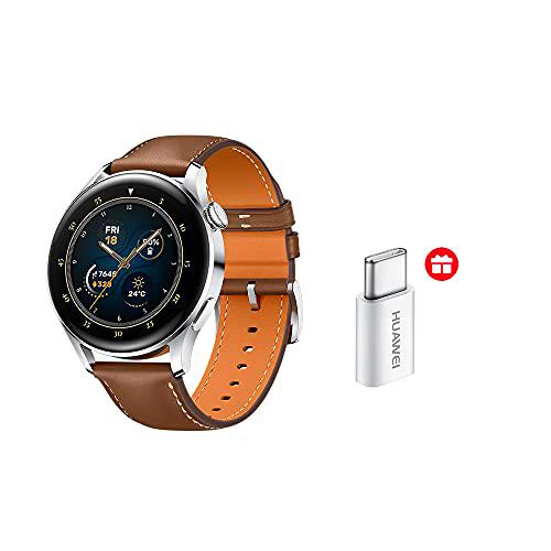 Huawei Watch 3 Smartwatch 4G + Adaptador Tipo C AMOLED Pantalla 1.43" eSIM GPS Correa de Cuero Marrón