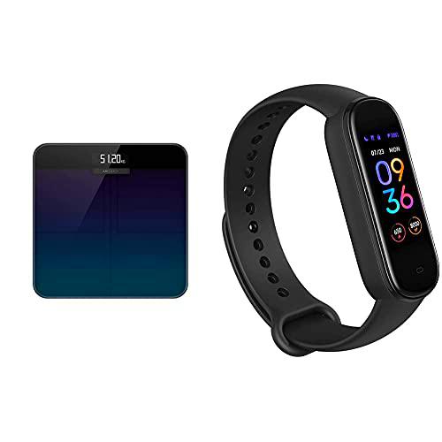 Amazfit Báscula Inteligente de composición corporal báscula de pesaje personal digital con análisis inteligente + Band 5 Pulsera Actividad Inteligente