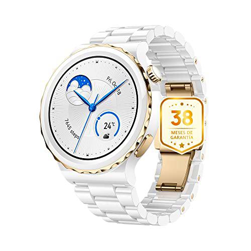 HUAWEI Watch GT 3 Pro 43mm Smartwatch,Carcasa de cerámica nanocristalina,Esfera de Zafiro,monitorización de saturación de oxígeno&amp;frecuencia cardíaca,Correa de cerámica Blanco+38 Meses de garantía