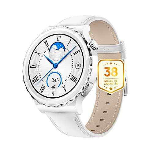 HUAWEI Watch GT 3 Pro 43mm Smartwatch,Carcasa de cerámica nanocristalina,Esfera de Zafiro,monitorización de saturación de oxígeno&amp;frecuencia cardíaca,Correa de Cuero Blanco+38 Meses de garantía