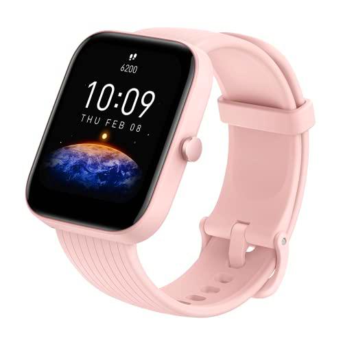 Amazfit Bip 3 SmartWatch con pantalla a color grande de 1,69" 50 Esferas Reloj con 60 modos deportivos 5 ATM Resistente 14 días Duración de la Batería con Frecuencia cardíaca Monitor de SpO2 Rosa
