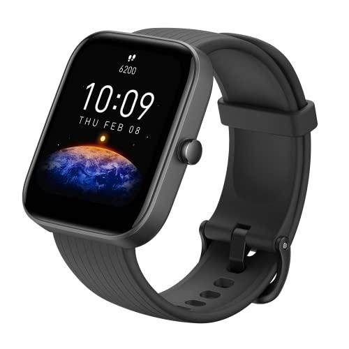 Amazfit Bip 3 SmartWatch con pantalla a color grande de 1,69" 50 Esferas Reloj con 60 modos deportivos 5 ATM Resistente 14 días Duración de la Batería con Frecuencia cardíaca Monitor de SpO2 Negra
