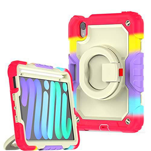 Funda para iPad Mini 6 2021 para niños,Funda Resistente a Prueba de Golpes para iPad Mini 6 con Agarre Giratorio de 360 Funda Resistente con portalápices Integrado para iPad Mini 6.generación de 8,3"