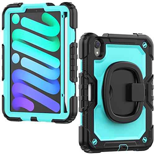 Funda para iPad Mini 6 2021 para niños,Funda Resistente a Prueba de Golpes para iPad Mini 6 con Agarre Giratorio de 360 Funda Resistente con portalápices Integrado para iPad Mini 6.generación de 8,3"