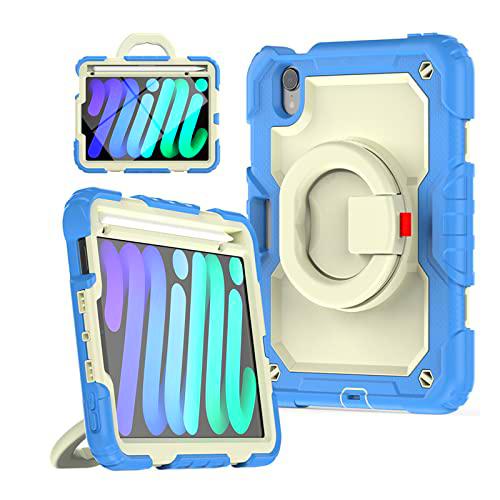 Funda para iPad Mini 6 2021 para niños,Funda Resistente a Prueba de Golpes para iPad Mini 6 con Agarre Giratorio de 360 Funda Resistente con portalápices Integrado para iPad Mini 6.generación de 8,3"