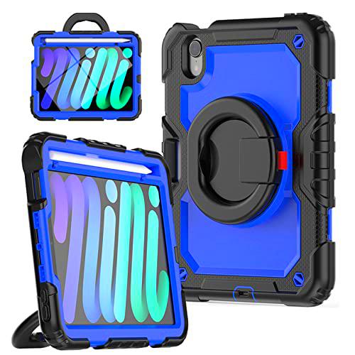 Funda para iPad Mini 6 2021 para niños,Funda Resistente a Prueba de Golpes para iPad Mini 6 con Agarre Giratorio de 360 Funda Resistente con portalápices Integrado para iPad Mini 6.generación de 8,3"