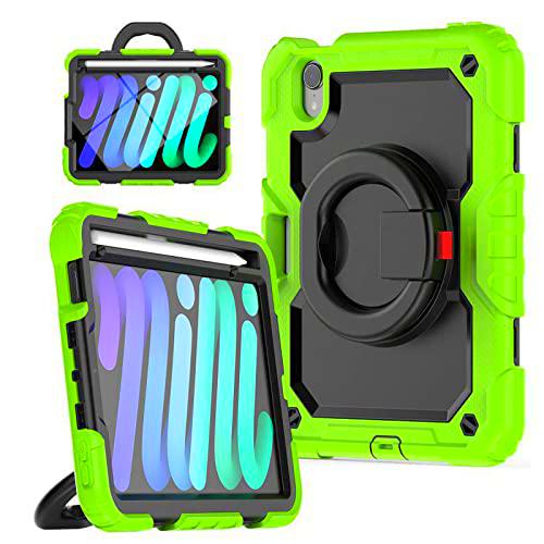 Funda para iPad Mini 6 2021 para niños,Funda Resistente a Prueba de Golpes para iPad Mini 6 con Agarre Giratorio de 360 Funda Resistente con portalápices Integrado para iPad Mini 6.generación de 8,3"
