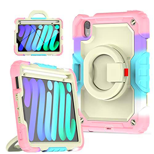 Funda para iPad Mini 6 2021 para niños,Funda Resistente a Prueba de Golpes para iPad Mini 6 con Agarre Giratorio de 360 Funda Resistente con portalápices Integrado para iPad Mini 6.generación de 8,3"