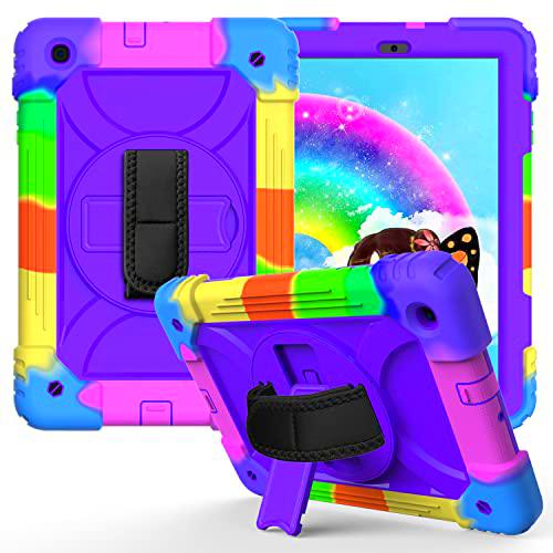 Casos para Samsung Galaxy Tab A10.1 con 3 en 1 [Soft &amp; Hard] Resistente de Servicio Resistente Cubierta de Choque a Prueba de choques Anti-Slip-Colorful Purple