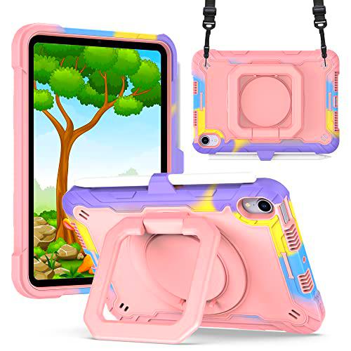 Anewone Funda para iPad Mini 6 2021 -360 Grado Case Rugoso a Prueba de Choque para iPad Mini 6th Generation-Rosado Colorido