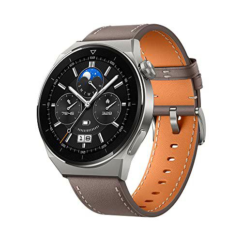 HUAWEI Watch GT 3 Pro Smartwatch,Cuerpo de Titanio,Esfera de Reloj de Zafiro,monitorización de saturación de oxígeno y frecuencia cardíaca,Larga duración de la batería,Correa de Cuero Gris,46mm