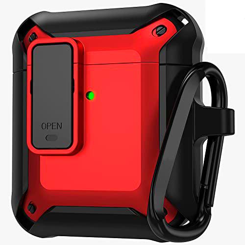 Jmamba Funda para Airpods para Hombres y Mujeres, Funda Militar Compatible con Apple AirPods 2 y 1, Color Rojo