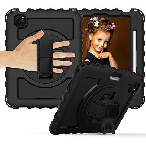 Estuche para Samsung Tab8.0 T290 T295 Estuche Protector Duradero de Cuerpo Completo con portalápices Correa de muñeca giratoria de 360 ​​º / Correa de Hombro con Soporte (Negro)