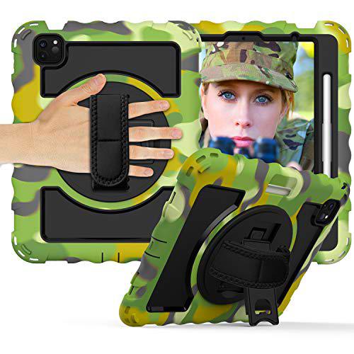Estuche para Samsung Tab a10.1 T510 T515 2019 Estuche Protector Duradero de Cuerpo Completo con portalápices Correa de muñeca giratoria de 360 ​​º / Correa de Hombro con Soporte (Camuflaje)