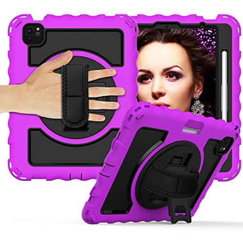 Estuche para Samsung Tab a10.1 T510 T515 2019 Estuche Protector Duradero de Cuerpo Completo con portalápices Correa de muñeca giratoria de 360 ​​º / Correa de Hombro con Soporte (Violeta)
