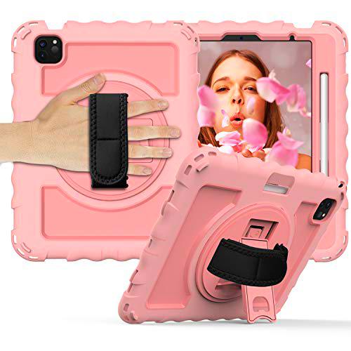 Estuche para Samsung Tab 10.4 T505 T510 Estuche Protector Duradero de Cuerpo Completo con portalápices Correa de muñeca giratoria de 360 ​​º / Correa de Hombro con Soporte (Oro Rosa)