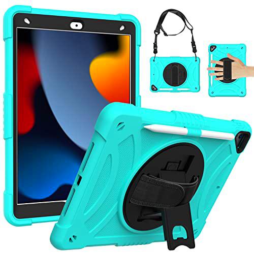 Funda de generación Universal para iPad Air3 10.5 con Protector de Pantalla Portalápices Soporte Giratorio Correa de Mano/Hombro Funda Protectora Duradera para iPad (Menta Verde)