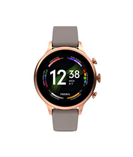 Smartwatch Gen 6 para Mujer de Fossil de Acero Inoxidable en Tono Oro Rosa con Correa de Piel en Color Gris, FTW6079