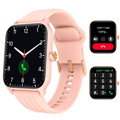 IOWODO Smartwatch,1.85" Reloj Inteligente Mujer con Llamadas Bluetooth Whatsapp Mensajes Notificación Alexa SpO2 Pulsómetro Sueño Podómetro Calorías,100 Modos Deportivos para iOS Android
