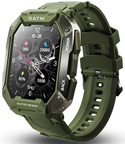 Bengux smartwatch Hombre,Reloj Inteligente Hombre,5ATM Impermeable 1.72" Pantalla con Monitor de Sueño Monitores Oxígeno Sanguíneo Presión Arterial Frecuencia Cardíaca para Android iOS