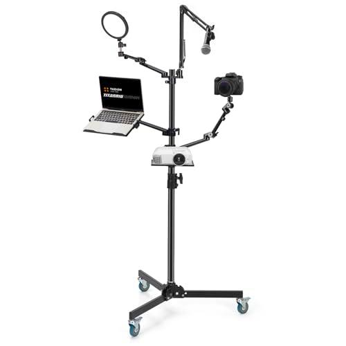 TARION Soporte de transmisión en Vivo con Ruedas - Kit de Equipo de Soporte de transmisión 5 en 1 de 61 pulgadas/155 cm: 1 Brazo de micrófono + 3 Brazos articulados + 1 Soporte para proyector