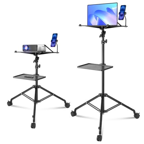 VEVOR Soporte para Proyector con Ruedas Trípode para Computadora Portátil con 2 Bandejas y Soporte para Teléfono con Cuello de Cisne