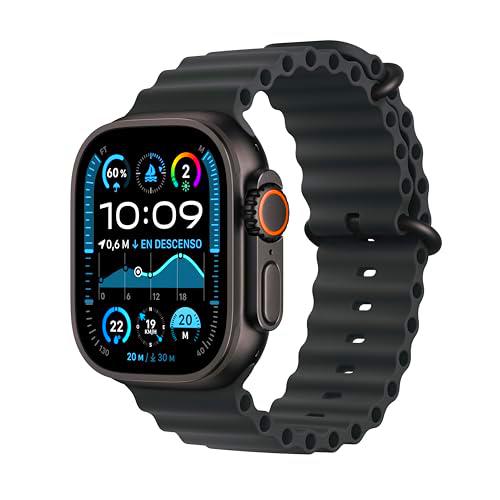 Apple Watch Ultra 2 GPS + Cellular Smartwatch, reloj deportivo con caja de titanio negro resistente de 49 mm y Correa Ocean Negro