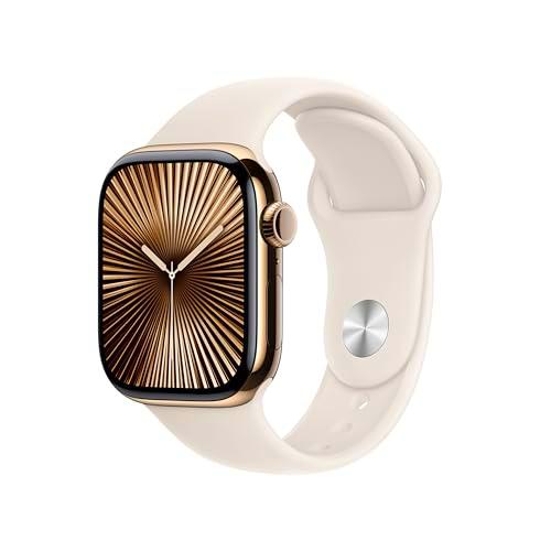 Apple Watch Series 10 GPS + Cellular Smartwatch con Caja de Titanio Oro de 42 mm y Correa Deportiva Blanco Estrella