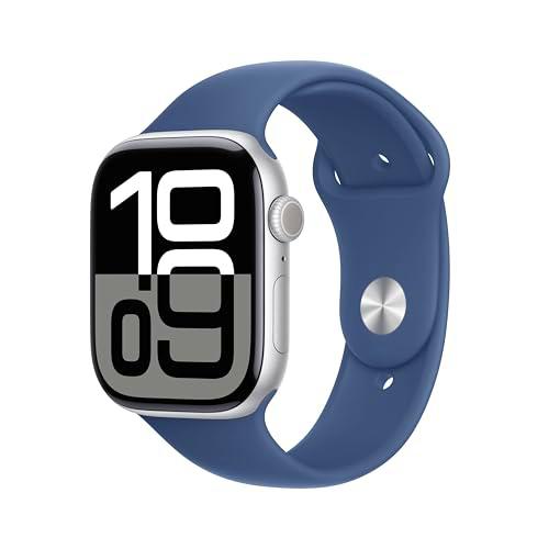 Apple Watch Series 10 GPS + Cellular Smartwatch con Caja de Aluminio Plata de 46 mm y Correa Deportiva Azul Denim