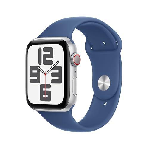 Apple Watch SE de 2.ª generación GPS + Cellular Smartwatch con Caja de Aluminio en Plata de 44 mm y Correa Deportiva Azul Denim